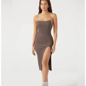 joah brown strappy slit dress Cross Back Midi Dress